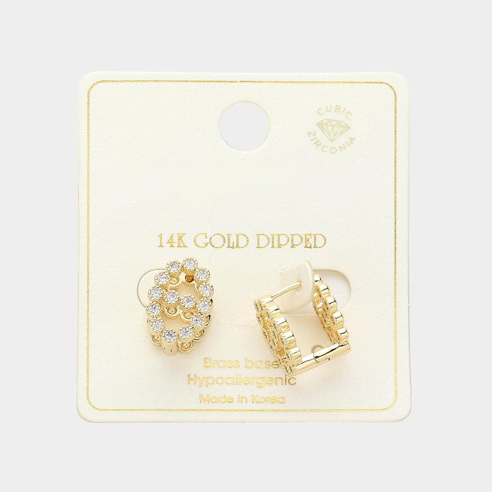 Gold 14K Gold Dipped CZ Stone Paved Bling Farandole Huggie Earrings