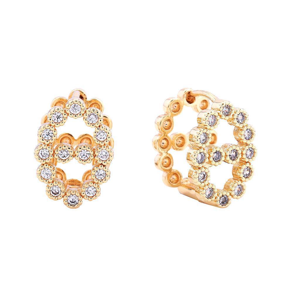 Gold 14K Gold Dipped CZ Stone Paved Bling Farandole Huggie Earrings - Jewelry Store by Erik Rayo