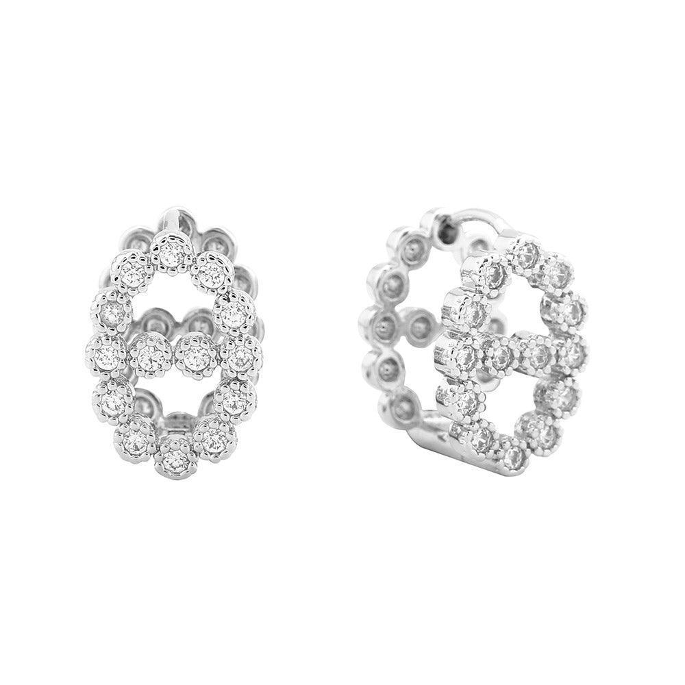 Silver White Gold Dipped CZ Stone Paved Bling Farandole Huggie Earrings - Jewelry Store by Erik Rayo