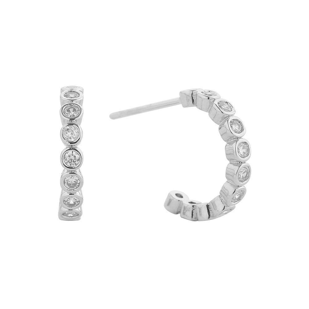 Silver White Gold Dipped CZ Stone Link Round Hoop Earrings - Jewelry Store by Erik Rayo