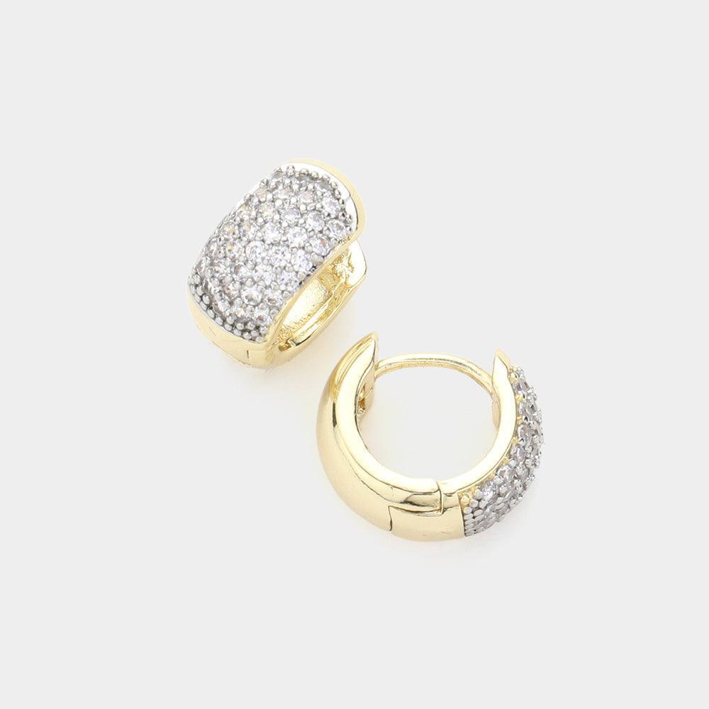 Gold Mini 14K Gold Plated CZ Stone Paved Huggie Hoop Earrings - Jewelry Store by Erik Rayo