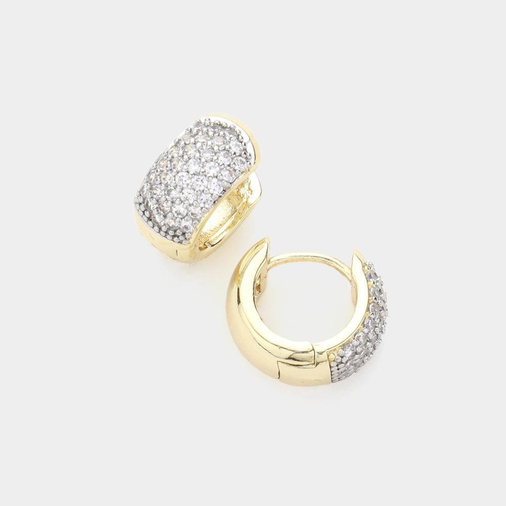 Gold Mini 14K Gold Plated CZ Stone Paved Huggie Hoop Earrings