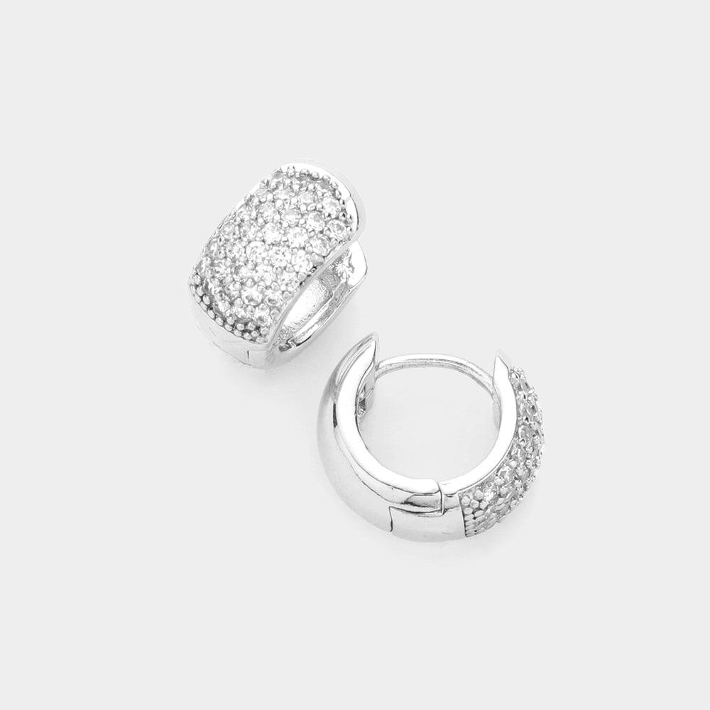 Gold Mini 14K Gold Plated CZ Stone Paved Huggie Hoop Earrings