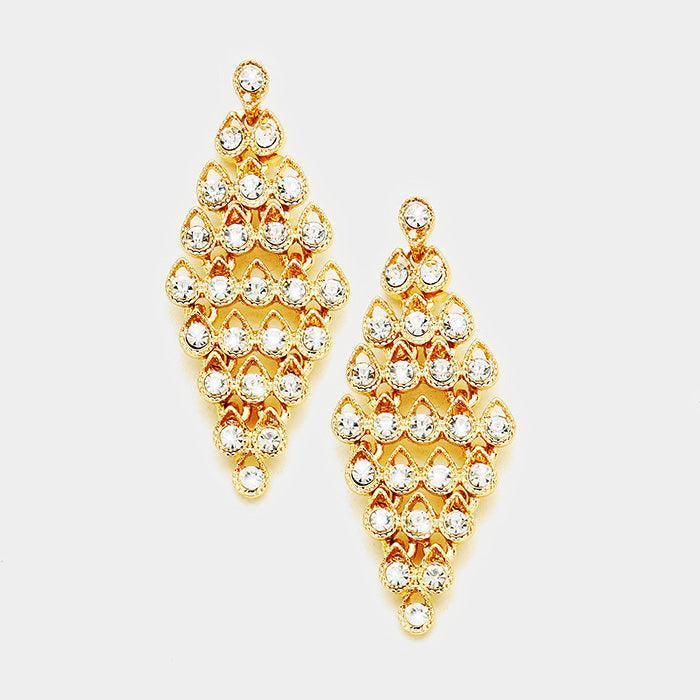 Gold Round Stone Teardrop Cluster Vine Earrings - Jewelry Store by Erik Rayo