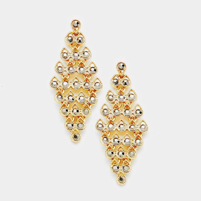 Hematite Round Stone Teardrop Cluster Vine Earrings - Jewelry Store by Erik Rayo