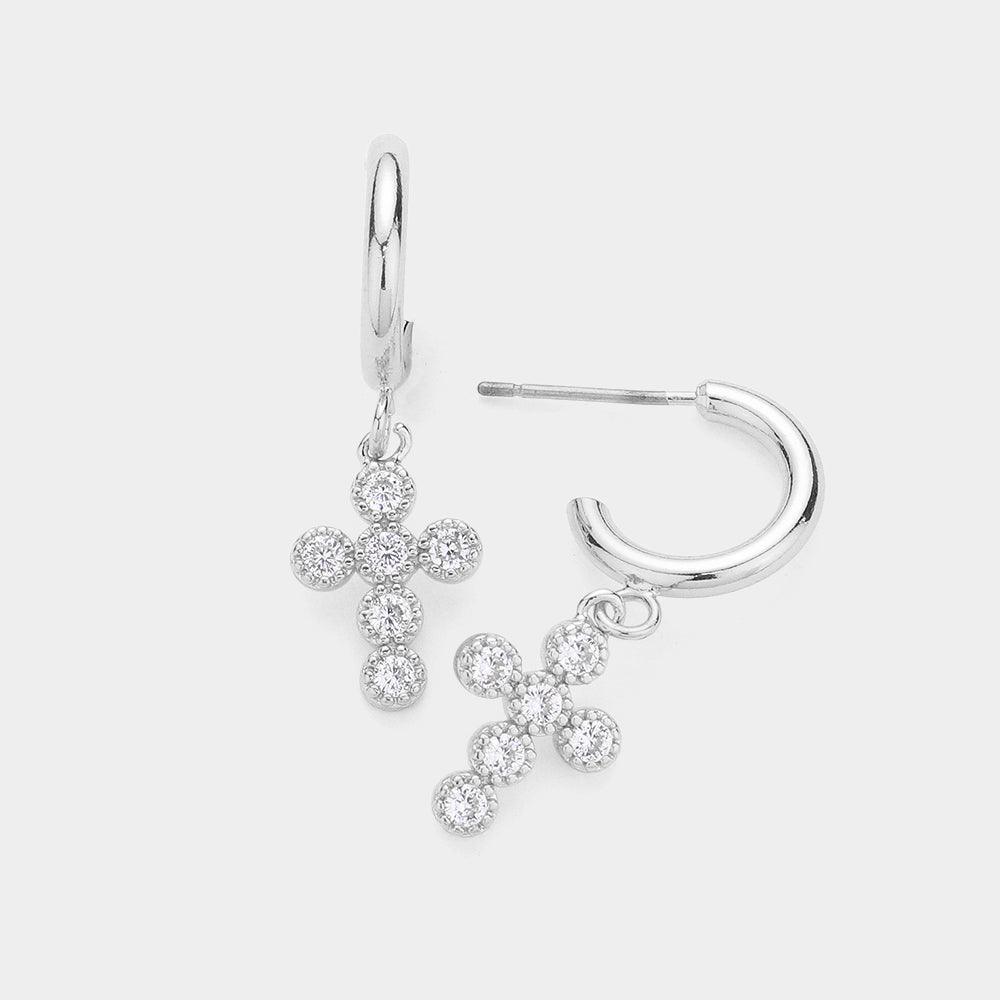 CZ Stone Embellished Cross Dangle Earrings - Jewelry Store by Erik Rayo