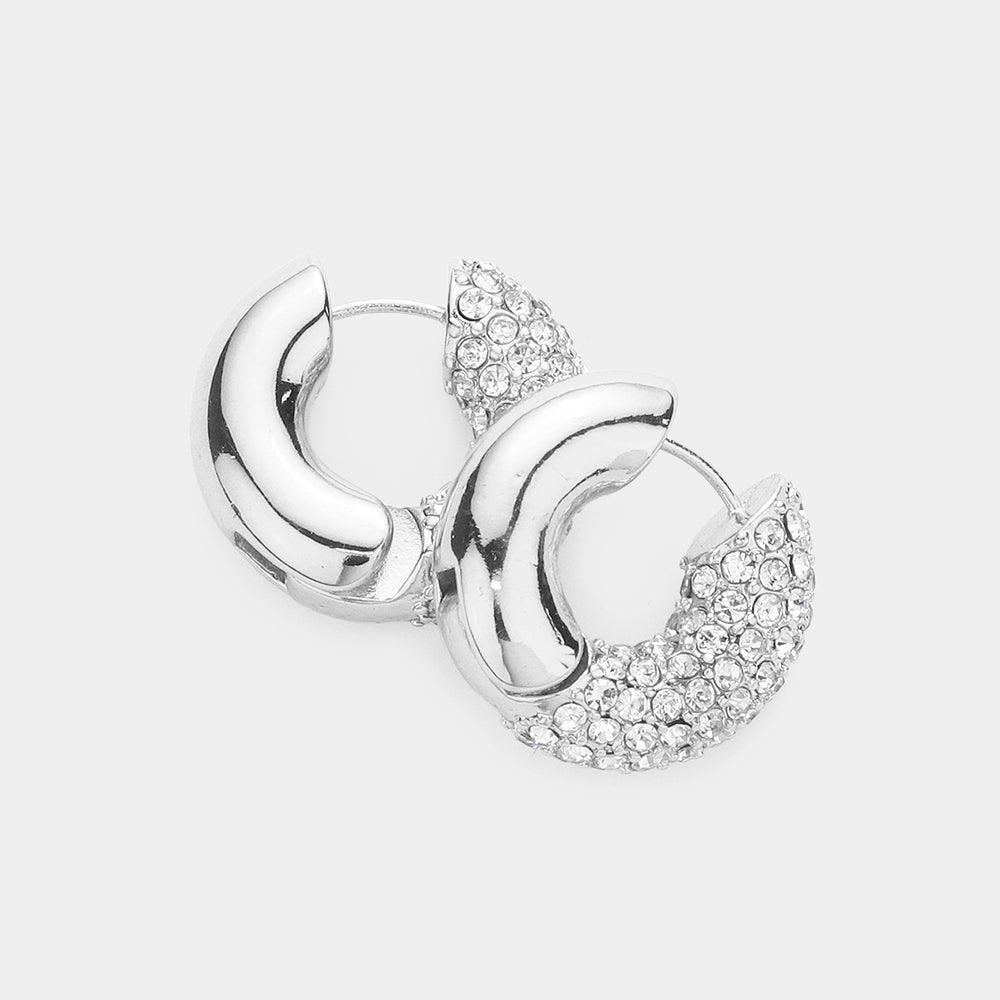 Rhinestone Embellished Huggie Hoop Earrings - Jewelry Store by Erik Rayo