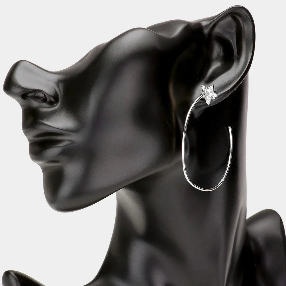 Rhinestone Embellished Star Brass Metal Hoop Earrings - Jewelry Store by Erik Rayo