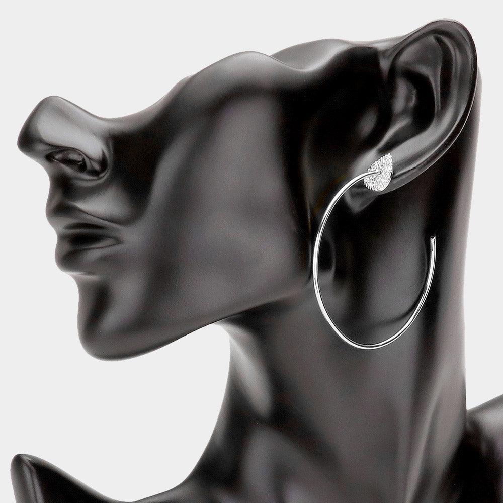 Rhinestone Embellished Teardrop Brass Metal Hoop Earrings - Jewelry Store by Erik Rayo
