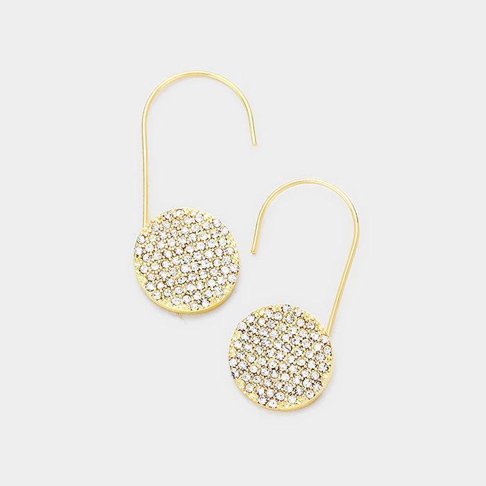 Gold Crystal Rhinestone Pave Disc Accented Earrings - Jewelry Store by Erik Rayo