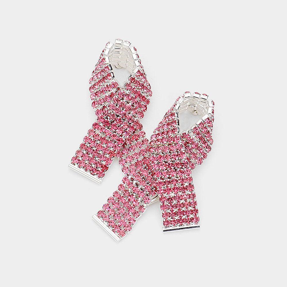 Pink Rhinestone Paved Pink Ribbon Stud Earrings - Jewelry Store by Erik Rayo