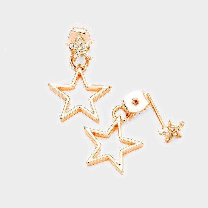 Rose Gold Cubic Zirconia Metal Star Earrings - Jewelry Store by Erik Rayo
