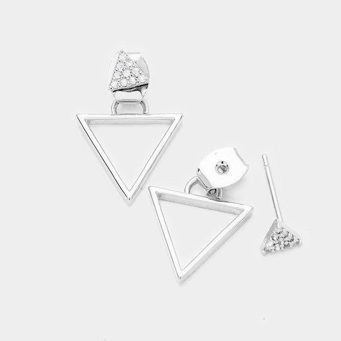 Clear Cubic Zirconia Metal Triangle Earrings - Jewelry Store by Erik Rayo