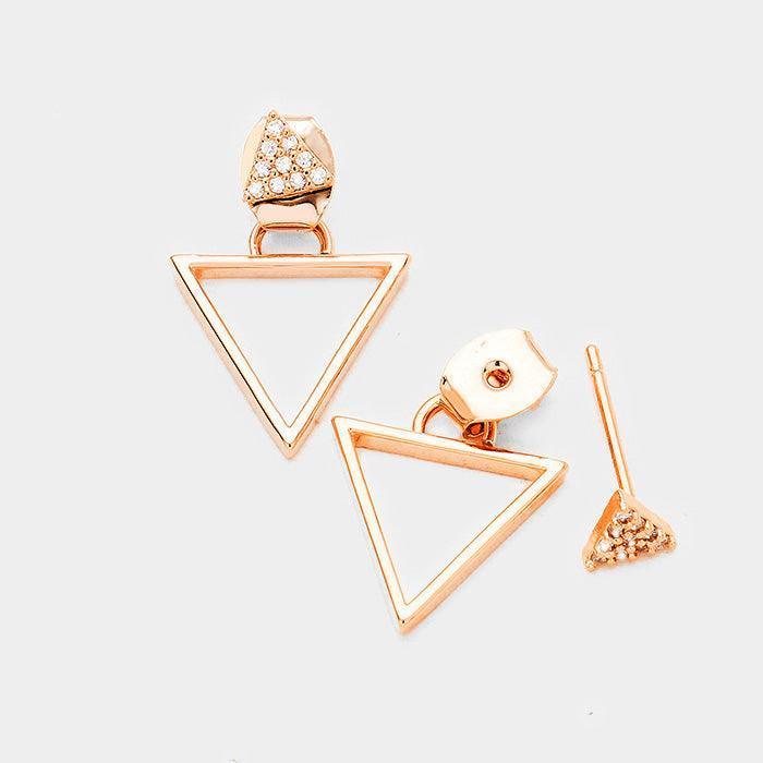 Rose Gold Cubic Zirconia Metal Triangle Earrings - Jewelry Store by Erik Rayo