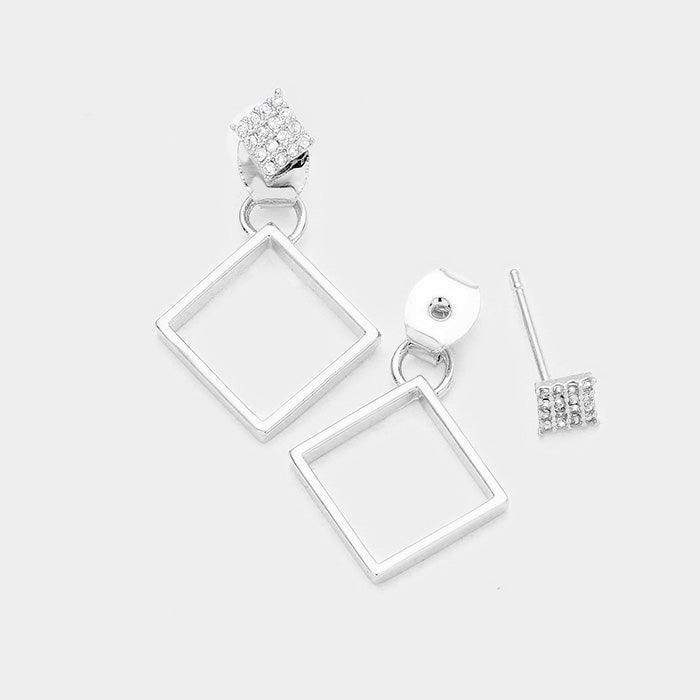 Clear Cubic Zirconia Metal Square Earrings - Jewelry Store by Erik Rayo