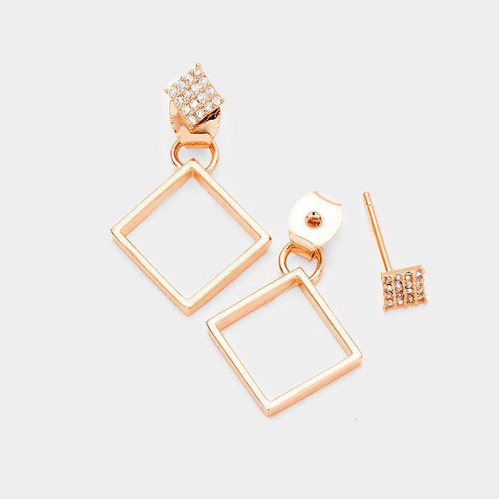 Rose Gold Cubic Zirconia Metal Square Earrings - Jewelry Store by Erik Rayo
