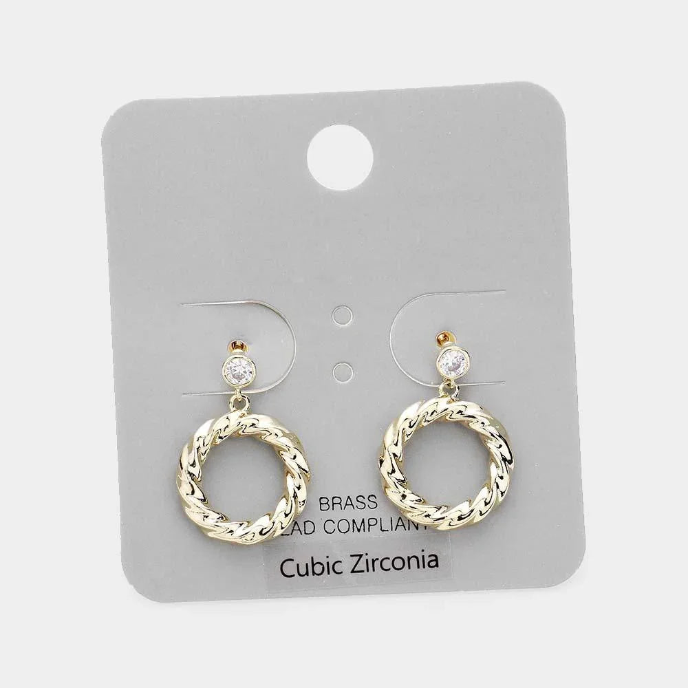 Gold 
Brass Metal CZ Twist Open Circle Dangle Earrings - Jewelry Store by Erik Rayo