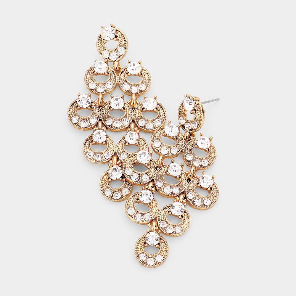 Gold Stone Embellished Round Cluster Drop Earrings - Jewelry Store by Erik Rayo