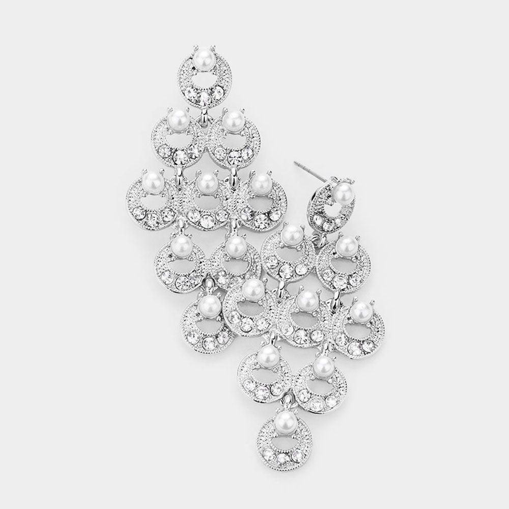 White Pearl Embellished Round Cluster Drop Earrings - Jewelry Store by Erik Rayo
