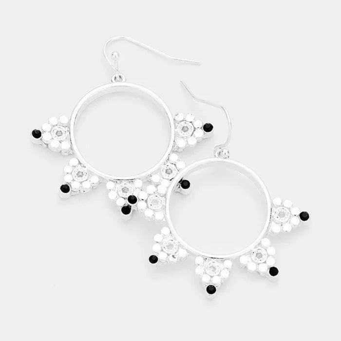 Silver Crystal Embellished Ethnic Patterned Metal Earrings - Jewelry Store by Erik Rayo