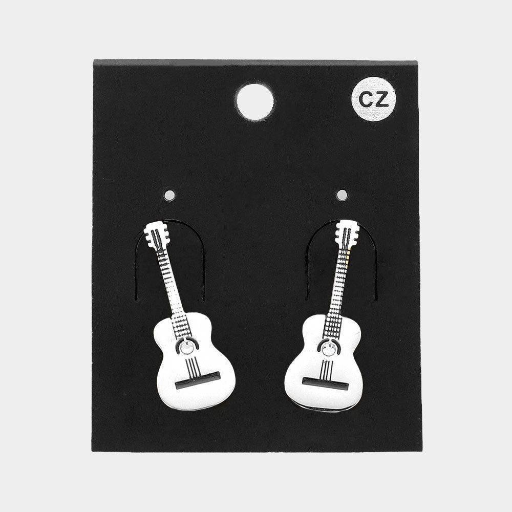 CZ Stone Pointed Guitar Plate Earrings - Jewelry Store by Erik Rayo