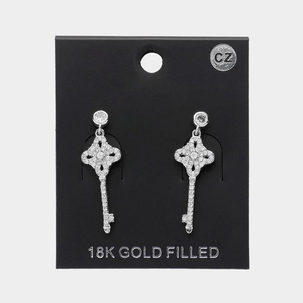CZ Stone Paved Key Dangle Earrings - Jewelry Store by Erik Rayo