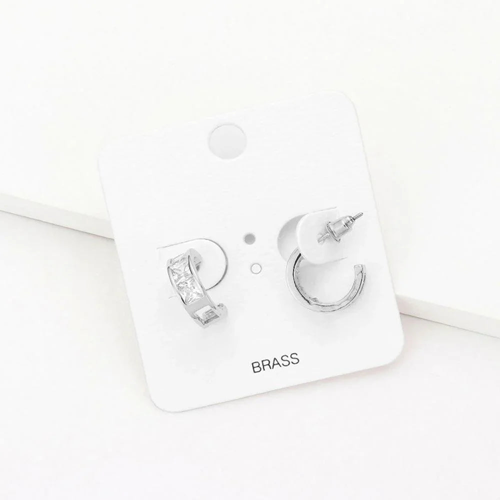 Square Stone Embellished Brass Metal Hoop Earrings - Jewelry Store by Erik Rayo