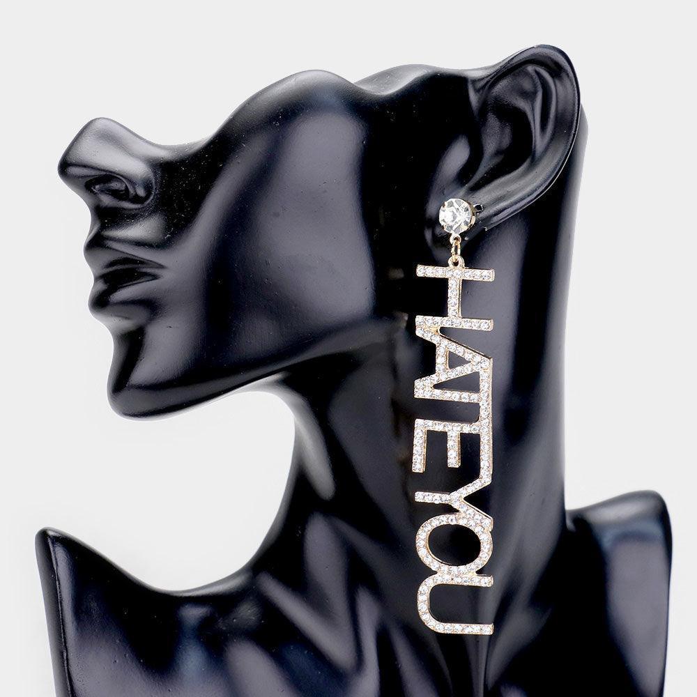 Gold Hate You Crystal Drop Earrings - Jewelry Store by Erik Rayo