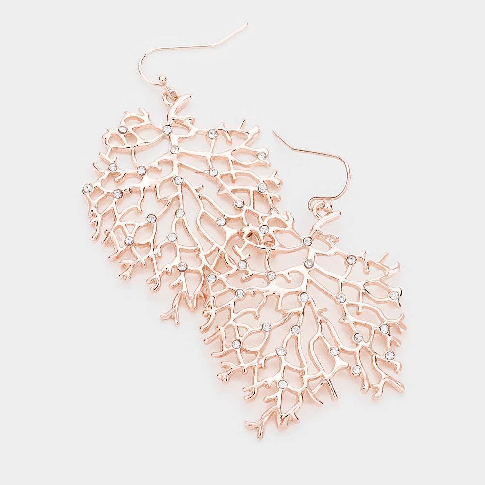 Rose Gold Rhinestone Metal Leaf Earrings - Jewelry Store by Erik Rayo