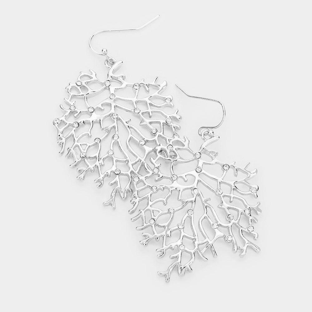 Silver Rhinestone Metal Leaf Earrings - Jewelry Store by Erik Rayo