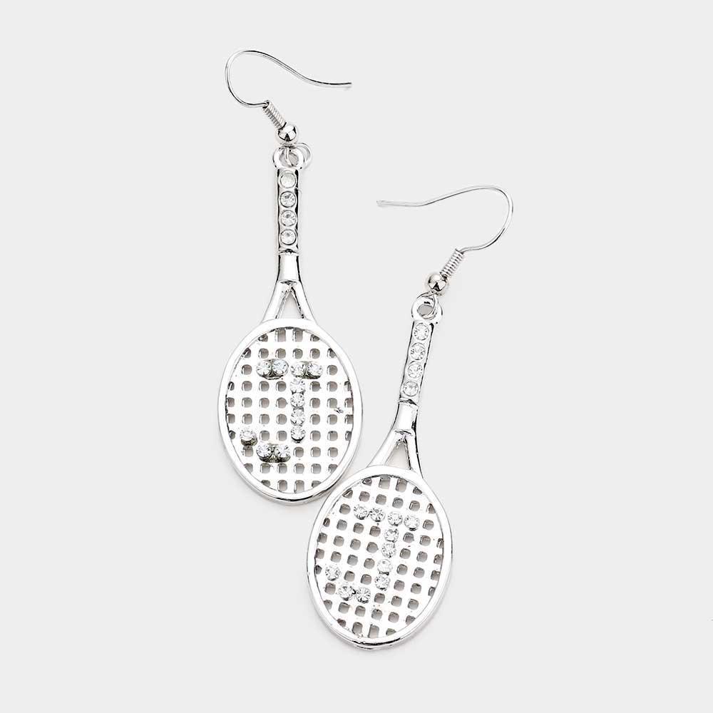 Clear Rhinestone J Drop Metal Earrings - Jewelry Store by Erik Rayo