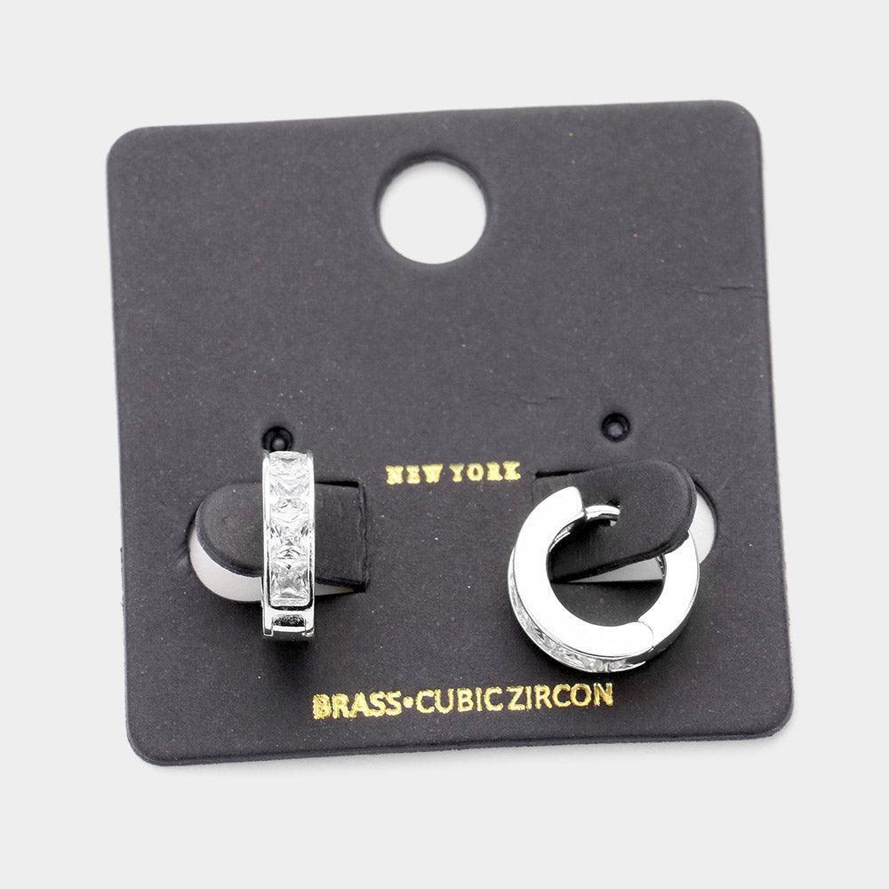 CZ Cubic Zirconia Embellished Brass Metal Hoop Huggie Earrings - Jewelry Store by Erik Rayo