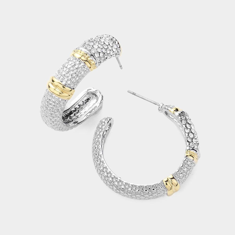 Two Tone Stone Paved Two Tone Hoop Earrings - Jewelry Store by Erik Rayo