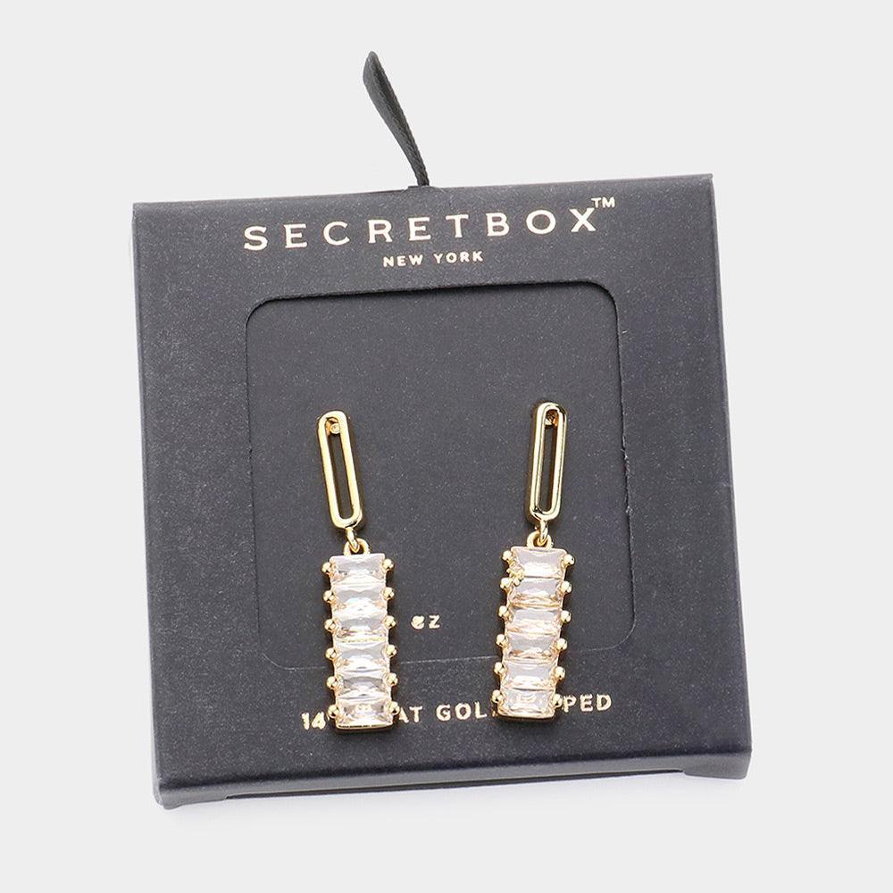14K Gold Dipped Baguette CZ Stone Accented Dangle Earrings - Jewelry Store by Erik Rayo