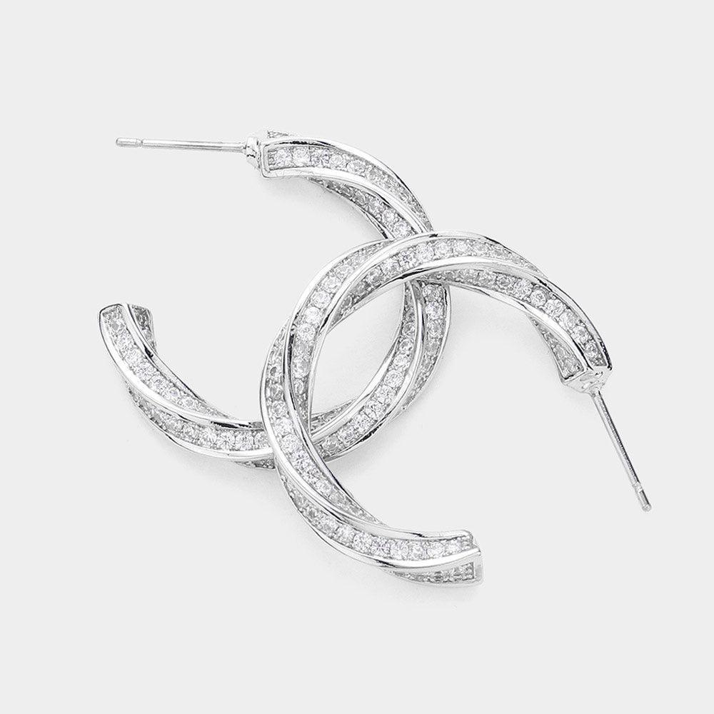 CZ Stone Paved Twisted Metal Hoop Earrings - Jewelry Store by Erik Rayo