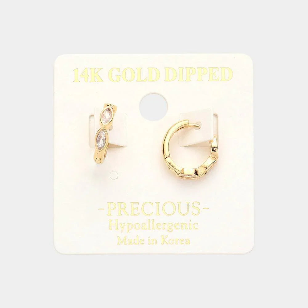 Gold 14K Gold Dipped Marquise Stone Pointed Hoop Huggie Earrings - Jewelry Store by Erik Rayo