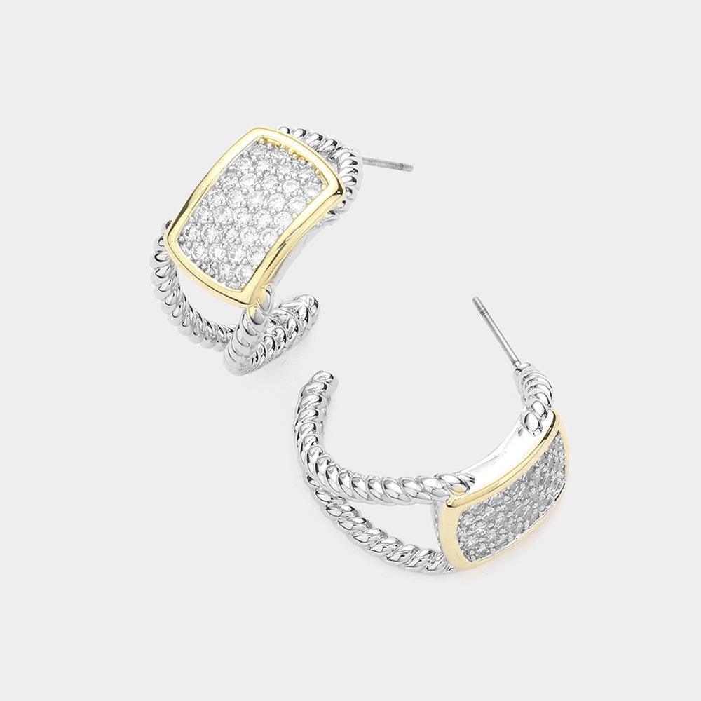 Two Tone CZ Embellished Hoop Earrings - Jewelry Store by Erik Rayo