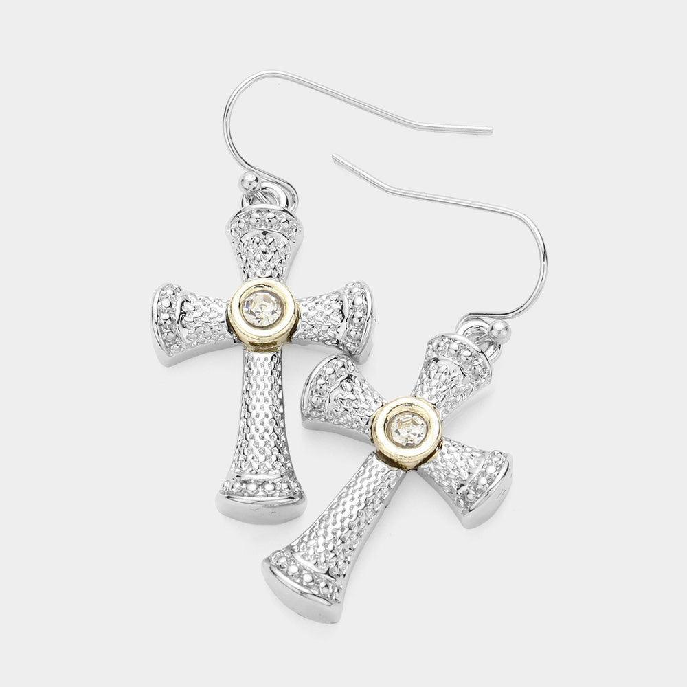 Clear Stone Paved Cross Dangle Earrings - Jewelry Store by Erik Rayo