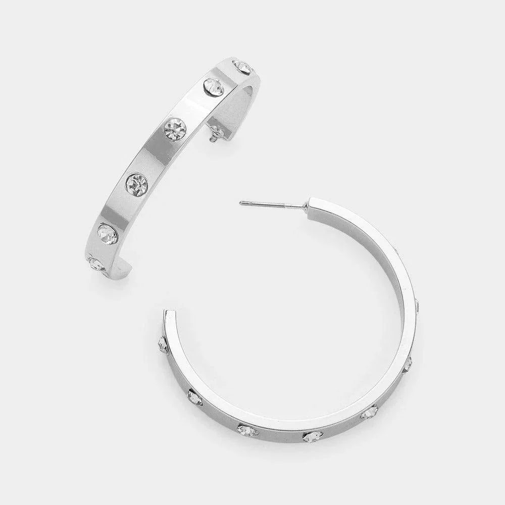 Stone Embellished Metal Hoop Earrings - Jewelry Store by Erik Rayo