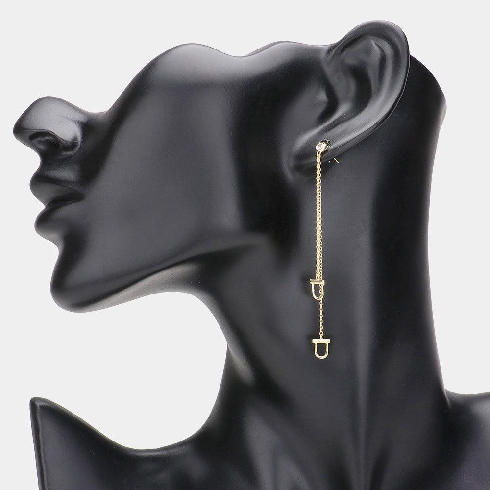 Gold Brass Metal Horseshoe Tip Dropdown Earrings