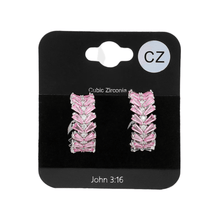 Load image into Gallery viewer, Pink CZ Stone Cluster Embellished Evening Hoop Earrings
