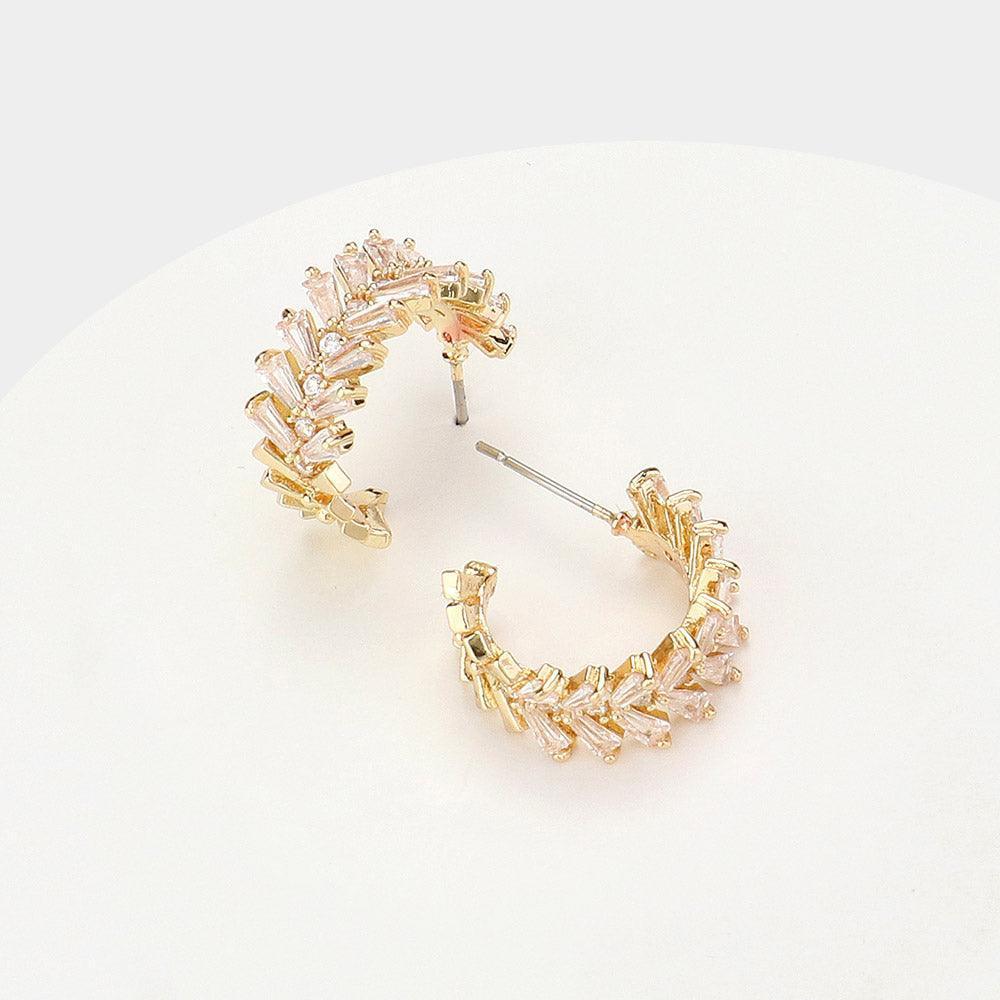 Turquoise CZ Stone Cluster Embellished Evening Hoop Earrings - Jewelry Store by Erik Rayo