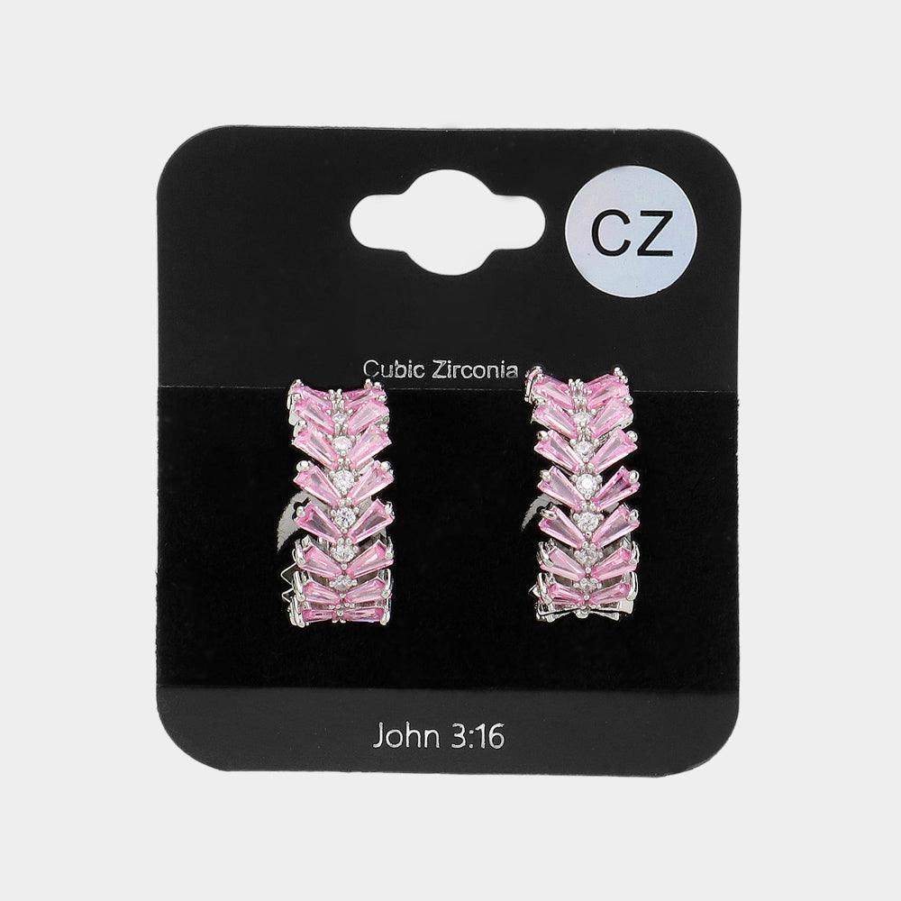 Pink CZ Stone Cluster Embellished Evening Hoop Earrings - Jewelry Store by Erik Rayo