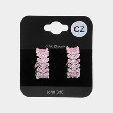 Load image into Gallery viewer, Pink CZ Stone Cluster Embellished Evening Hoop Earrings
