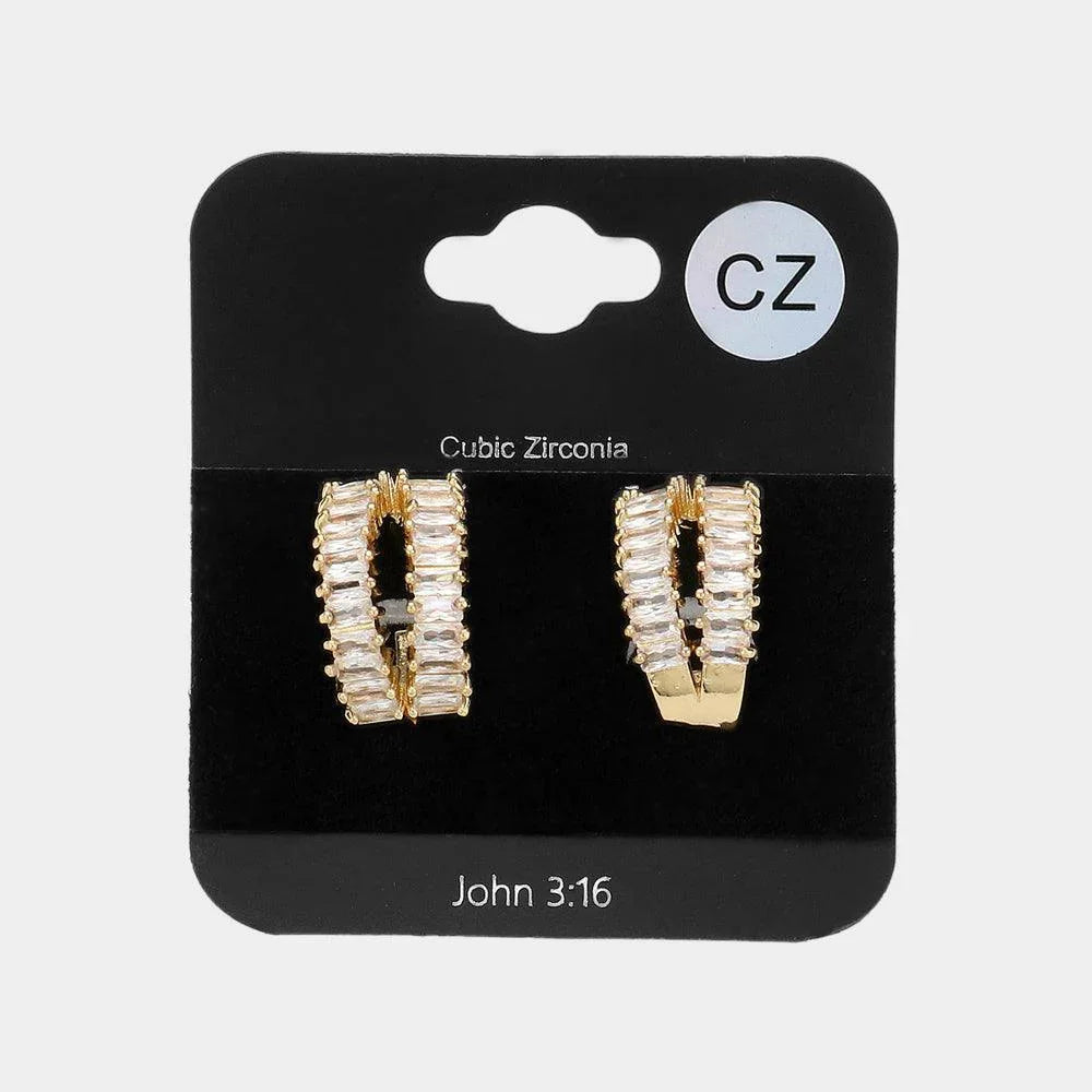 Gold CZ Baguette Stone Cluster Split Evening Hoop Earrings - Jewelry Store by Erik Rayo