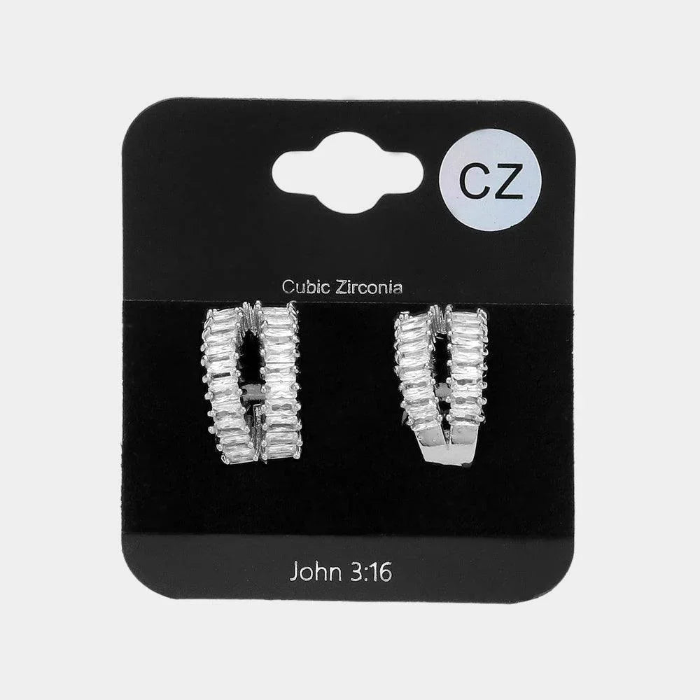 CZ Baguette Stone Cluster Split Evening Hoop Earrings - Jewelry Store by Erik Rayo