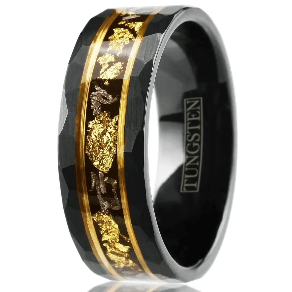 Men's Wedding Band Rings - Black Meteorite with 24k Gold Flakes - Wedding Rings for Men and Women - Jewelry Store by Erik Rayo