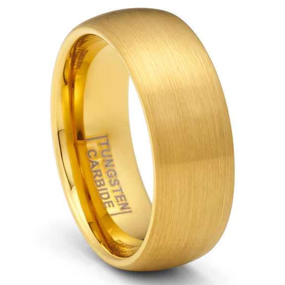 Tungsten Carbide Wedding Band Rings - Gold Brushed Domed Wedding Rings for Men and Women