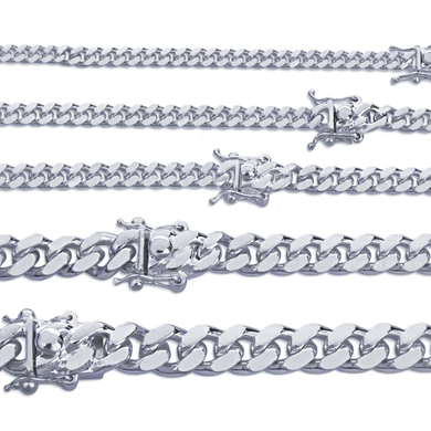Real Solid 925 Sterling Silver Miami Cuban Link Chains Necklaces by Christian Outlets