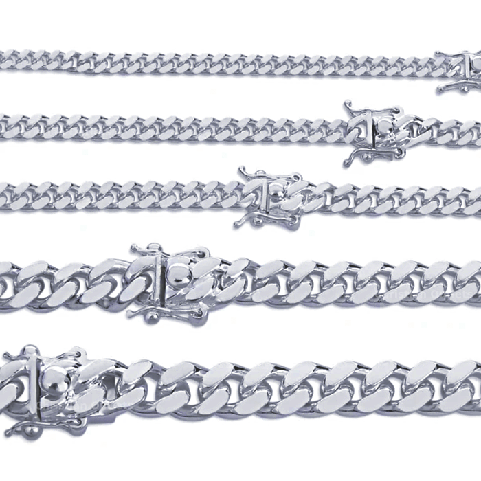 Real Solid 925 Sterling Silver Miami Cuban Link Chains Necklaces by Christian Outlets